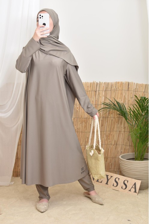 Langer bescheidener Burkini für verschleierte Frauen, Hijab zum Binden