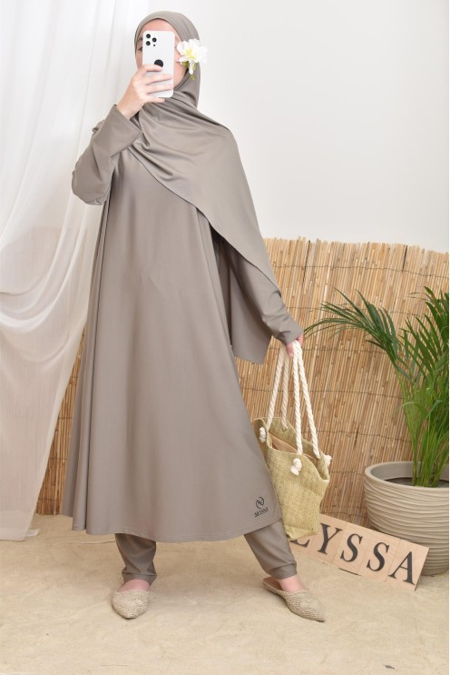 Langer bescheidener Burkini für verschleierte Frauen, Hijab zum Binden