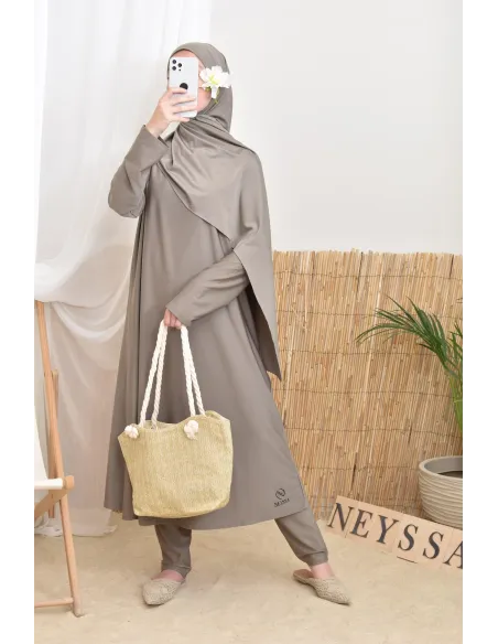 Langer bescheidener Burkini für verschleierte Frauen, Hijab zum Binden