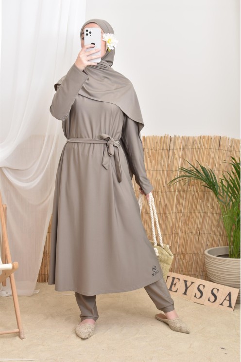 Langer bescheidener Burkini für verschleierte Frauen, Hijab zum Binden