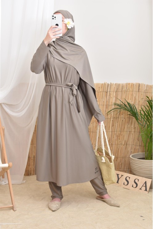 Langer bescheidener Burkini für verschleierte Frauen, Hijab zum Binden