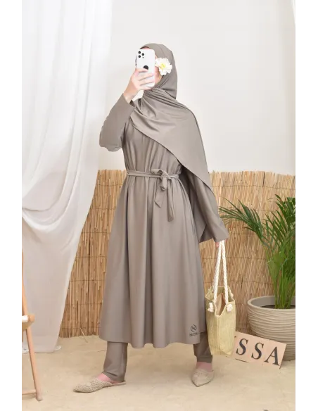 Langer bescheidener Burkini für verschleierte Frauen, Hijab zum Binden