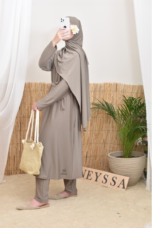 Langer bescheidener Burkini für verschleierte Frauen, Hijab zum Binden