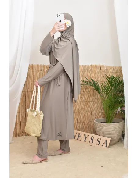 Langer bescheidener Burkini für verschleierte Frauen, Hijab zum Binden