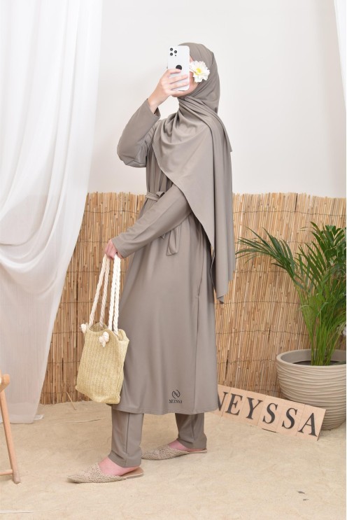 Langer bescheidener Burkini für verschleierte Frauen, Hijab zum Binden