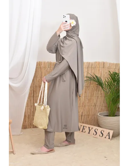 Langer bescheidener Burkini für verschleierte Frauen, Hijab zum Binden