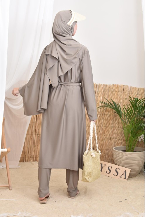 Langer bescheidener Burkini für verschleierte Frauen, Hijab zum Binden