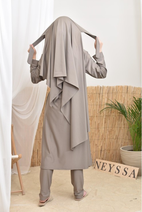 Langer bescheidener Burkini für verschleierte Frauen, Hijab zum Binden