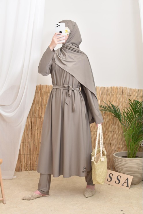 Langer bescheidener Burkini für verschleierte Frauen, Hijab zum Binden