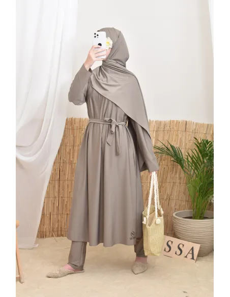 Langer bescheidener Burkini für verschleierte Frauen, Hijab zum Binden