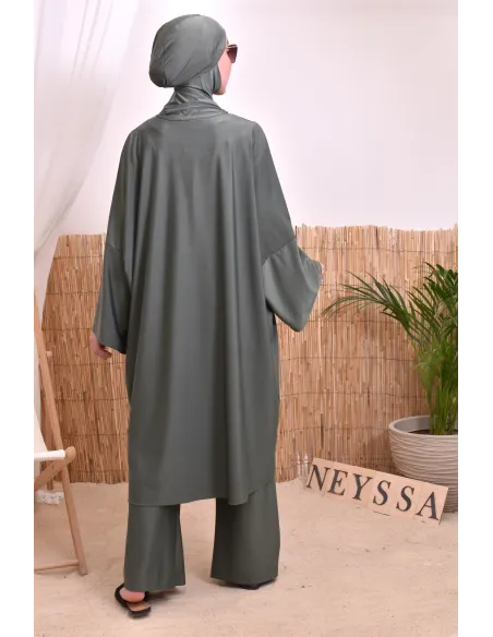 Burkini 2 pièces Kaki couple ample et long femme, séchage rapide
