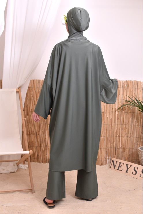 Burkini 2 pièces Kaki couple ample et long femme, séchage rapide