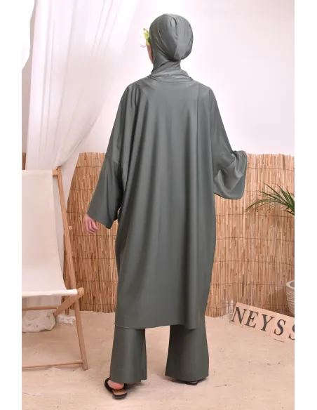 Burkini 2 pièces Kaki couple ample et long femme, séchage rapide