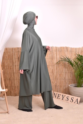 Burkini 2 pièces Kaki couple ample et long femme, séchage rapide 2