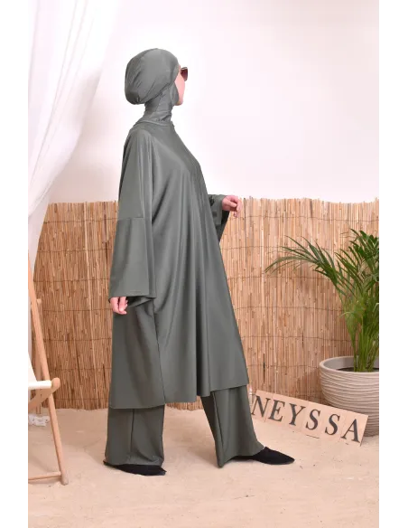 Burkini 2 pièces Kaki couple ample et long femme, séchage rapide