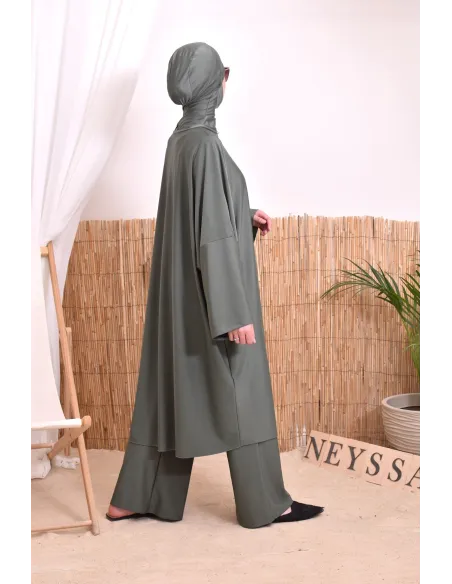 Burkini 2 pièces Kaki couple ample et long femme, séchage rapide