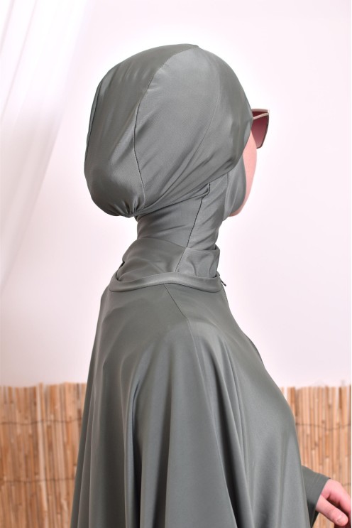 Burkini 2 pièces Kaki couple ample et long femme, séchage rapide