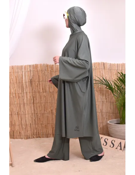 Burkini 2 pièces Kaki couple ample et long femme, séchage rapide