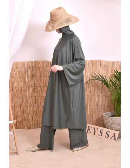 Burkini 2 pièces Kaki couple ample et long femme, séchage rapide