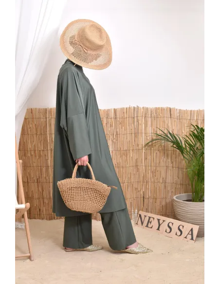 Burkini 2 pièces Kaki couple ample et long femme, séchage rapide