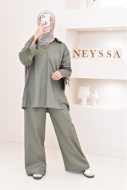 Ensemble chemise ample avec pantalon tissu en coton,outfit hijabi