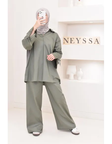 Ensemble chemise ample avec pantalon tissu en coton,outfit hijabi