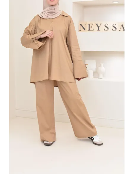 Ensemble chemise ample avec pantalon tissu en coton,outfit hijabi