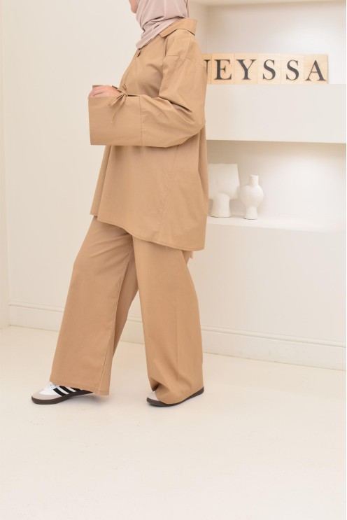 Ensemble chemise ample avec pantalon tissu en coton,outfit hijabi