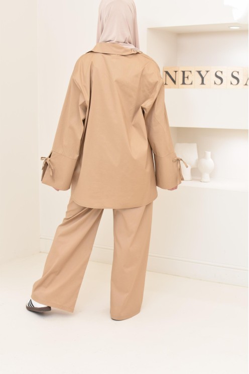 Ensemble chemise ample avec pantalon tissu en coton,outfit hijabi