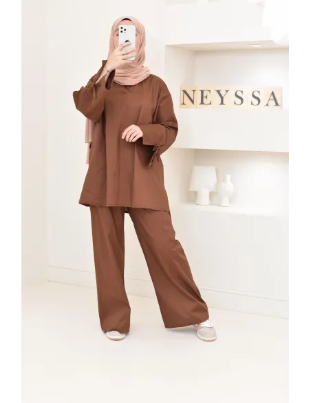 Ensemble chemise ample avec pantalon tissu en coton,outfit hijabi
