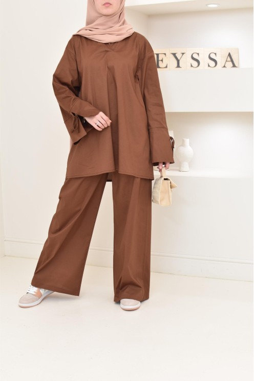 Ensemble chemise ample avec pantalon tissu en coton,outfit hijabi