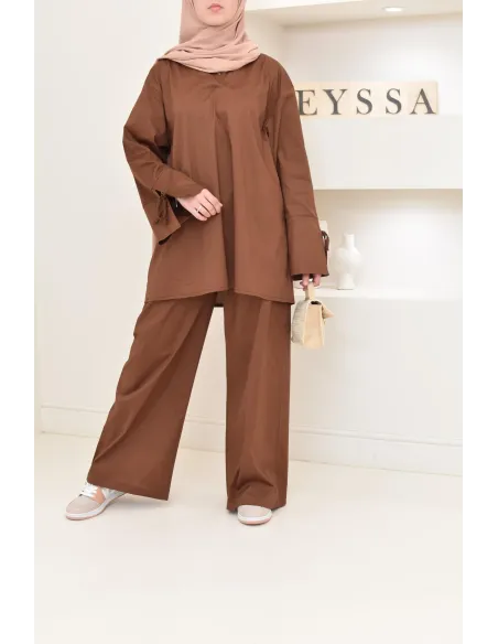 Ensemble chemise ample avec pantalon tissu en coton,outfit hijabi