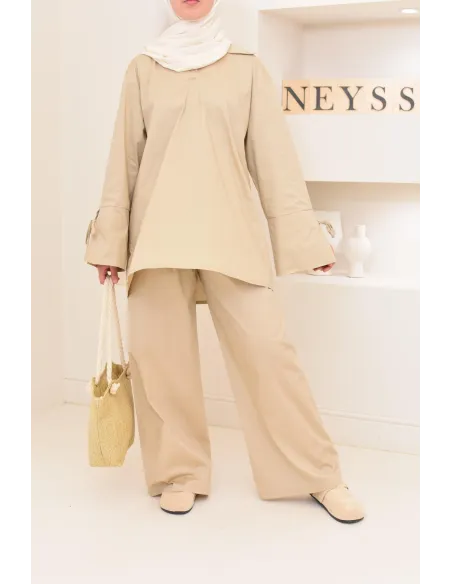 Ensemble chemise ample avec pantalon tissu en coton,outfit hijabi