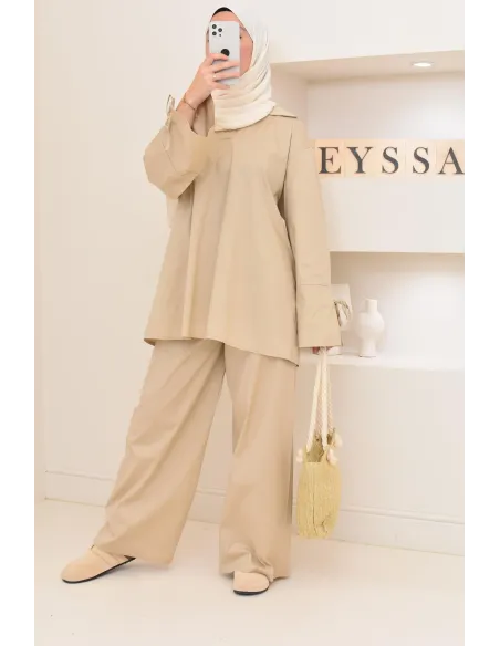 Ensemble chemise ample avec pantalon tissu en coton,outfit hijabi
