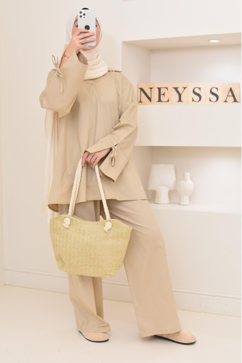 Ensemble chemise ample avec pantalon tissu en coton,outfit hijabi