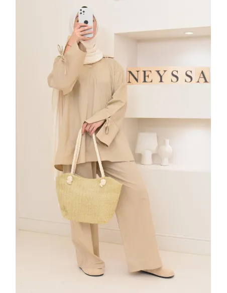 Ensemble chemise ample avec pantalon tissu en coton,outfit hijabi