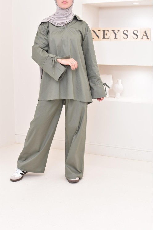 Ensemble chemise ample avec pantalon tissu en coton,outfit hijabi