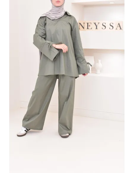 Ensemble chemise ample avec pantalon tissu en coton,outfit hijabi