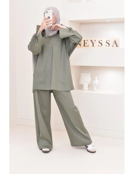 Ensemble chemise ample avec pantalon tissu en coton,outfit hijabi