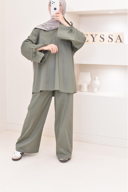 Ensemble chemise ample avec pantalon tissu en coton,outfit hijabi