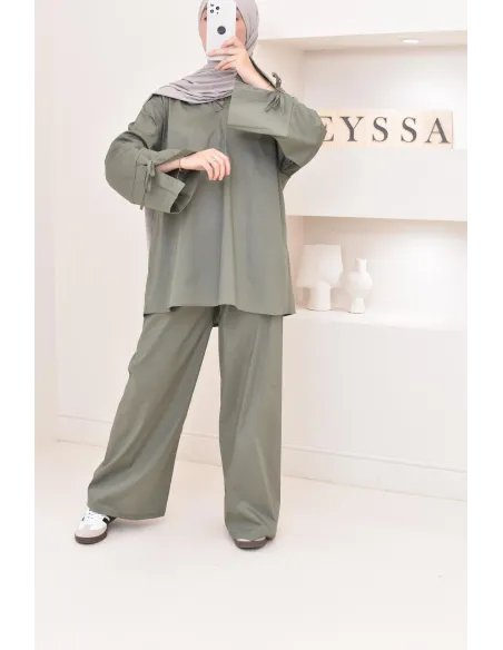 Ensemble chemise ample avec pantalon tissu en coton,outfit hijabi