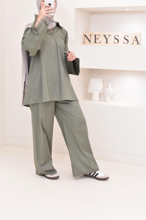 Ensemble chemise ample avec pantalon tissu en coton,outfit hijabi