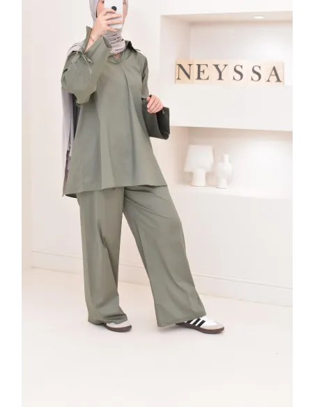 Ensemble chemise ample avec pantalon tissu en coton,outfit hijabi