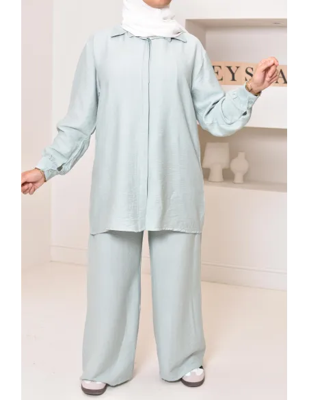 Set aus langem Hemd und Hose aus Leinenstoff, Hijabi-Outfit-Idee