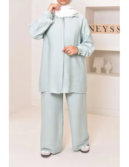 Set aus langem Hemd und Hose aus Leinenstoff, Hijabi-Outfit-Idee