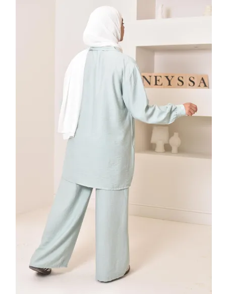 Set aus langem Hemd und Hose aus Leinenstoff, Hijabi-Outfit-Idee