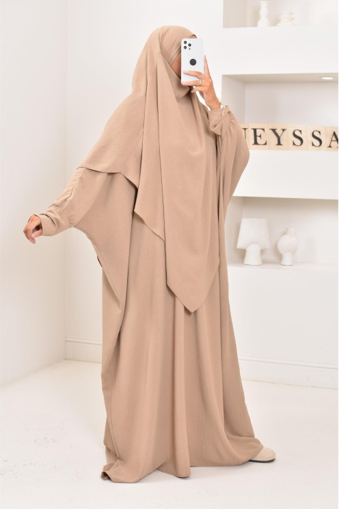 Ensemble abaya et khimar avec hijab intégré pas cher soie de jazz