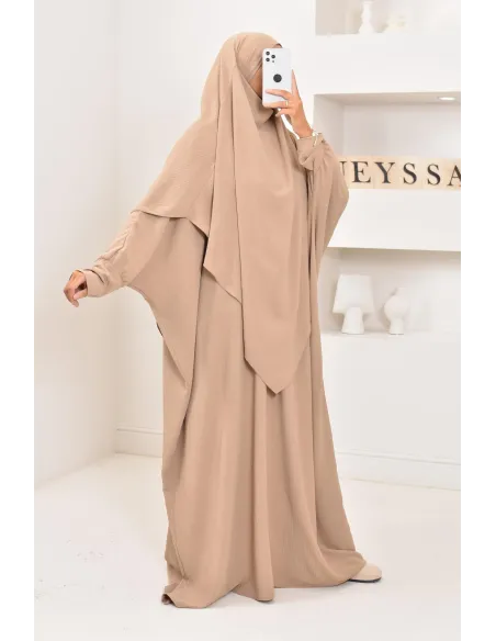 Ensemble abaya et khimar avec hijab intégré pas cher soie de jazz