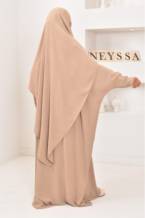 Ensemble abaya et khimar avec hijab intégré pas cher soie de jazz