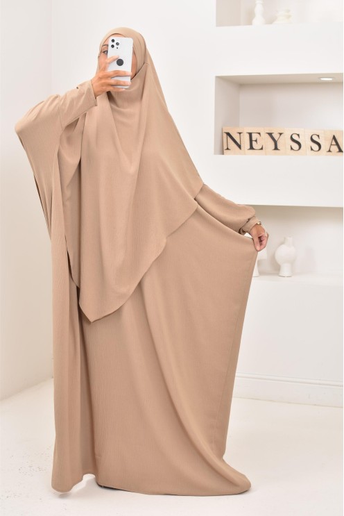 Ensemble abaya et khimar avec hijab intégré pas cher soie de jazz